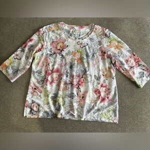 Alfred Dunner Floral Long Sleeve Top - Pink, Green, Cream